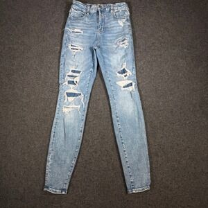 American Eagle Curvy Hi-Rise Jegging Light Wash Distressed Ripped Jeans Size 2